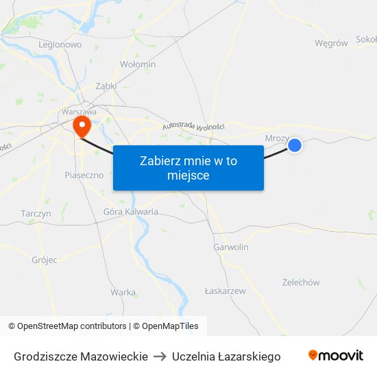 Grodziszcze Mazowieckie to Uczelnia Łazarskiego map