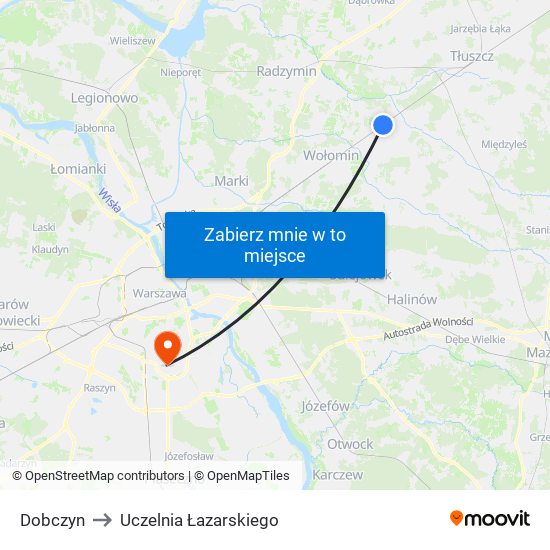 Dobczyn to Uczelnia Łazarskiego map