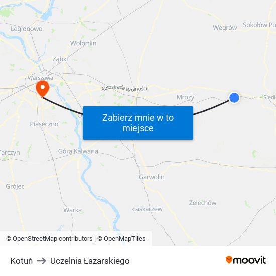 Kotuń to Uczelnia Łazarskiego map