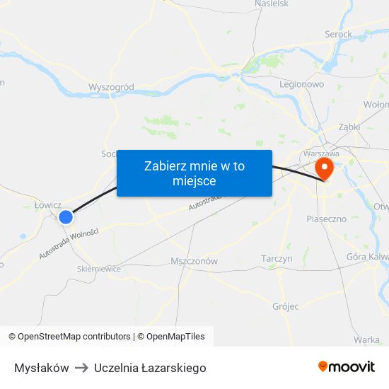 Mysłaków to Uczelnia Łazarskiego map