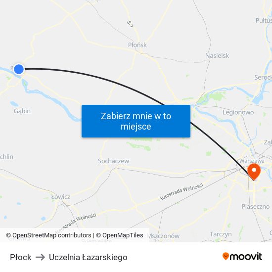 Płock to Uczelnia Łazarskiego map