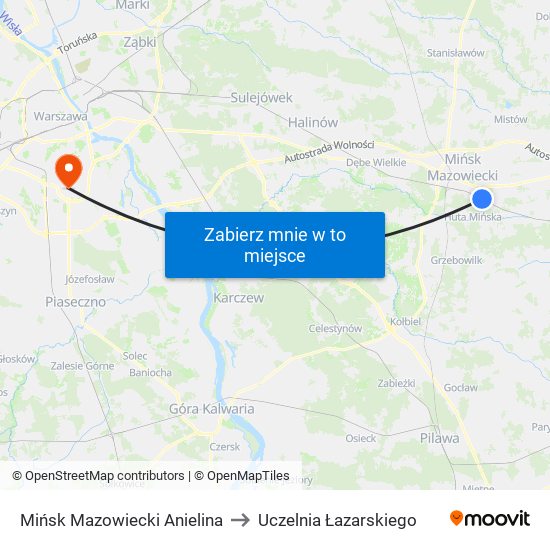 Mińsk Mazowiecki Anielina to Uczelnia Łazarskiego map