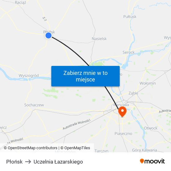 Płońsk to Uczelnia Łazarskiego map