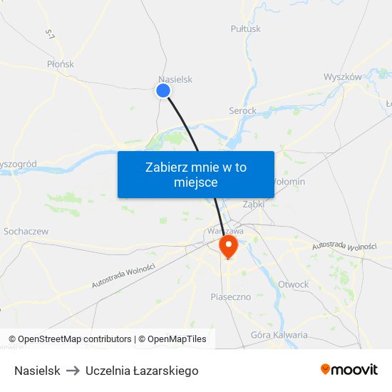 Nasielsk to Uczelnia Łazarskiego map