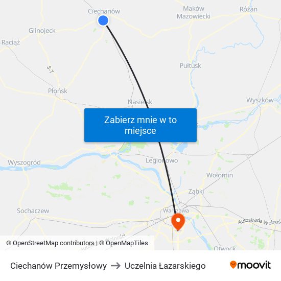 Ciechanów Przemysłowy to Uczelnia Łazarskiego map