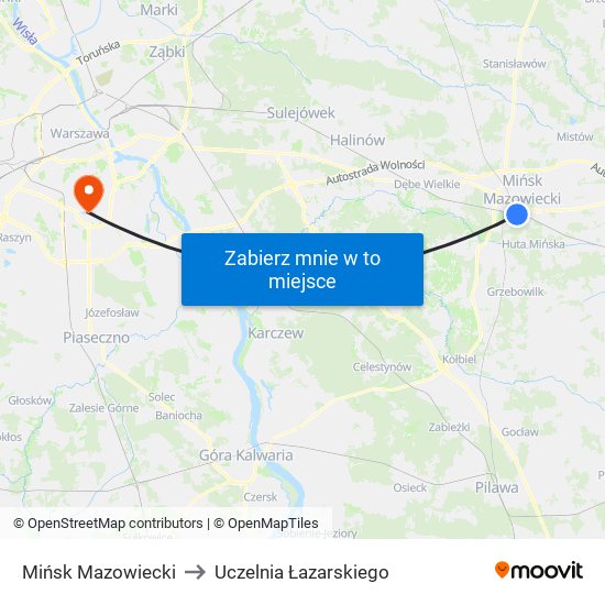 Mińsk Mazowiecki to Uczelnia Łazarskiego map