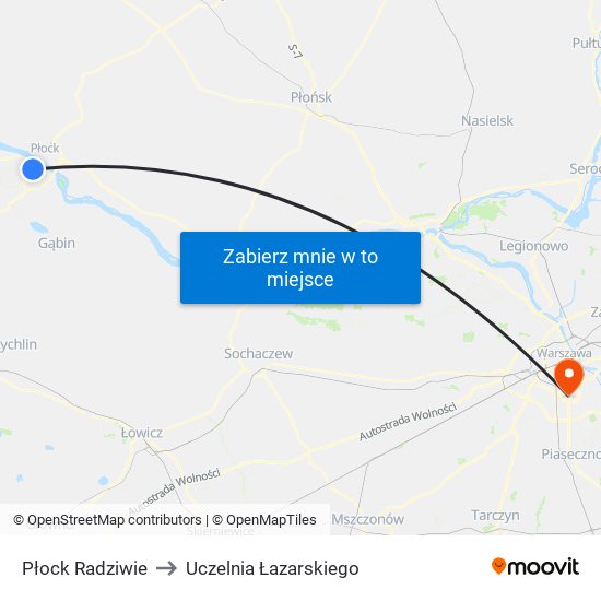 Płock Radziwie to Uczelnia Łazarskiego map