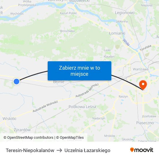 Teresin-Niepokalanów to Uczelnia Łazarskiego map