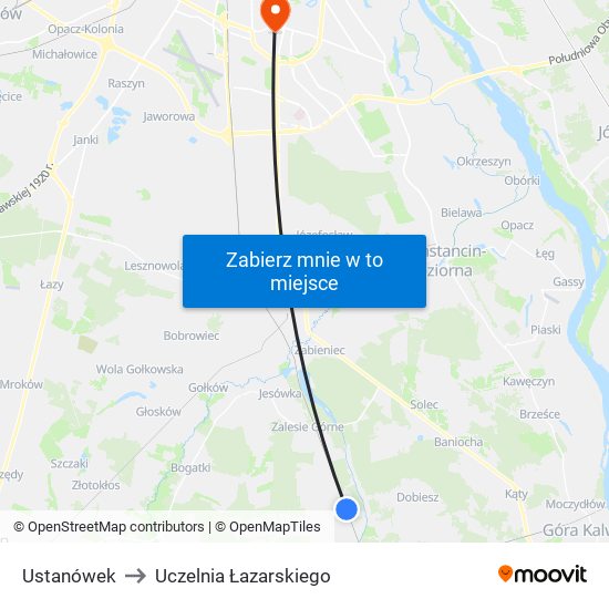 Ustanówek to Uczelnia Łazarskiego map