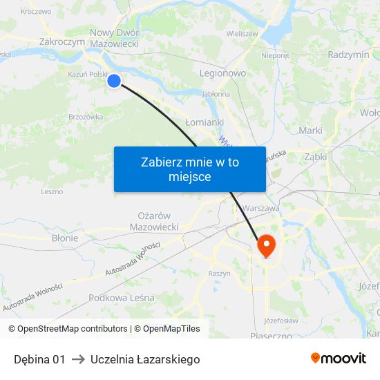 Dębina 01 to Uczelnia Łazarskiego map