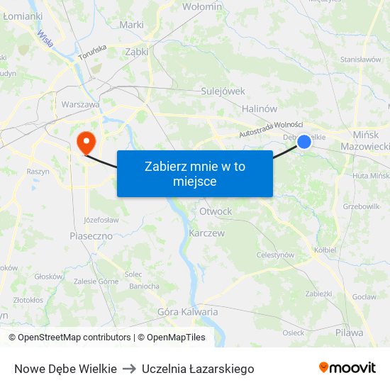 Nowe Dębe Wielkie to Uczelnia Łazarskiego map