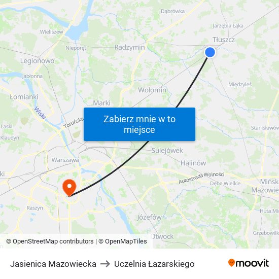 Jasienica Mazowiecka to Uczelnia Łazarskiego map