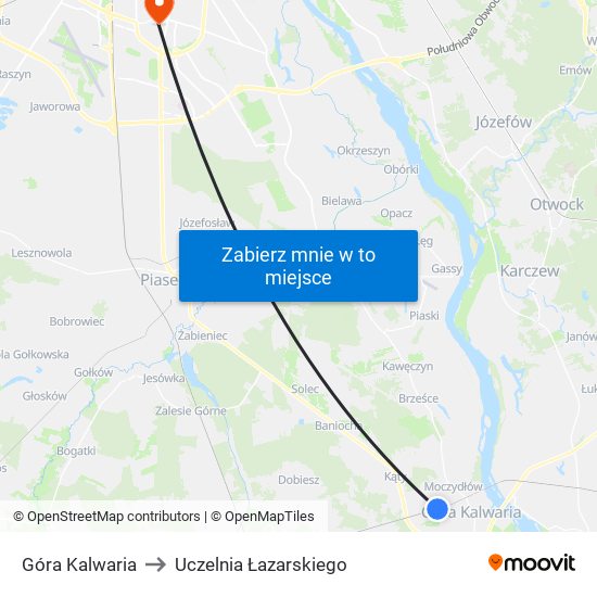 Góra Kalwaria to Uczelnia Łazarskiego map