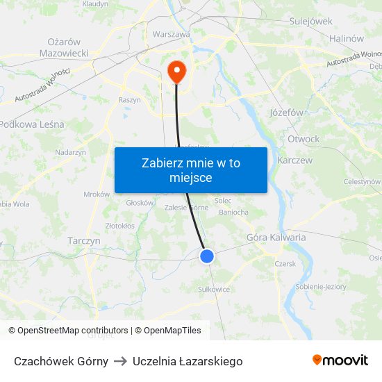 Czachówek Górny to Uczelnia Łazarskiego map