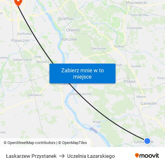 Łaskarzew Przystanek to Uczelnia Łazarskiego map