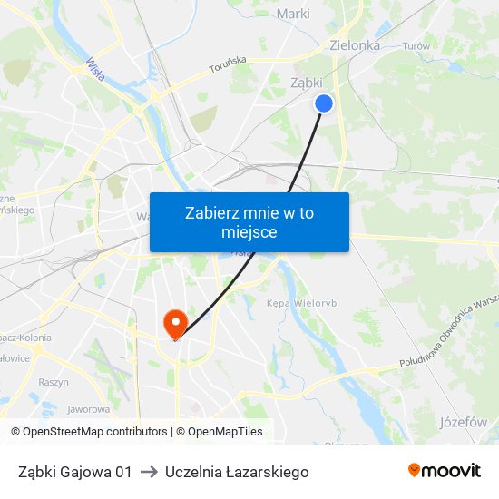 Ząbki Gajowa 01 to Uczelnia Łazarskiego map