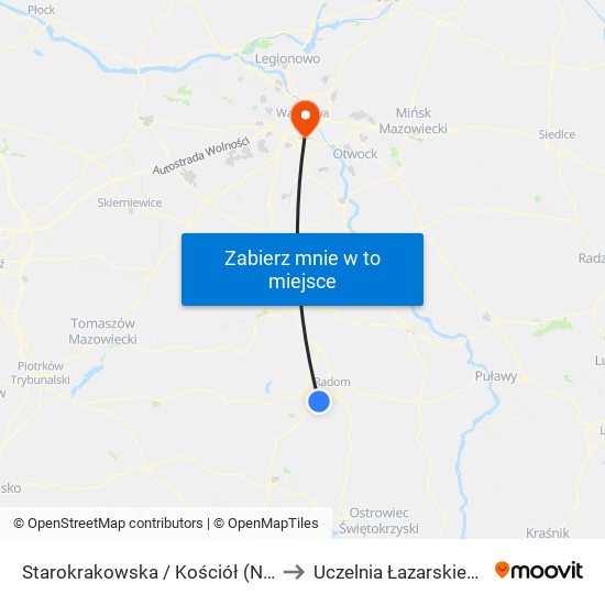 Starokrakowska / Kościół (Nż) to Uczelnia Łazarskiego map