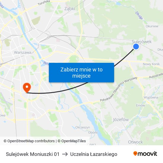 Sulejówek Moniuszki 01 to Uczelnia Łazarskiego map