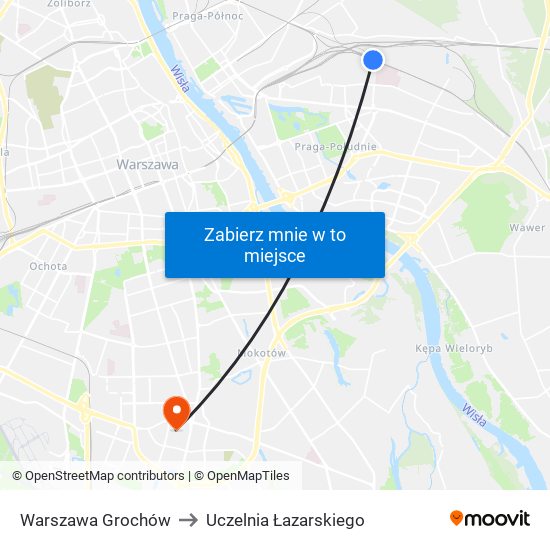 Warszawa Grochów to Uczelnia Łazarskiego map