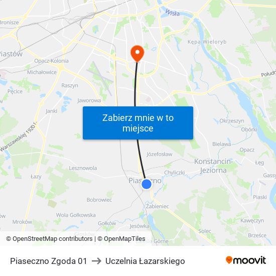 Piaseczno Zgoda 01 to Uczelnia Łazarskiego map