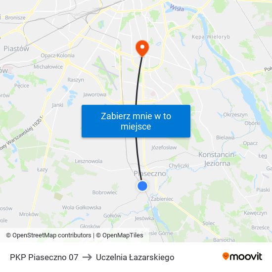 PKP Piaseczno 07 to Uczelnia Łazarskiego map