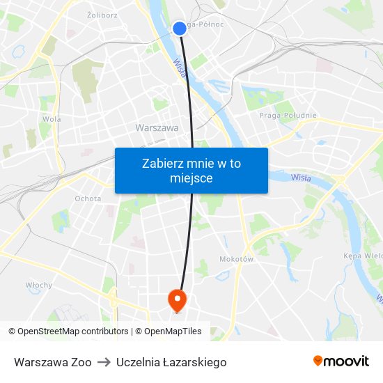 Warszawa Zoo to Uczelnia Łazarskiego map