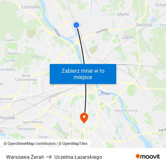 Warszawa Żerań to Uczelnia Łazarskiego map