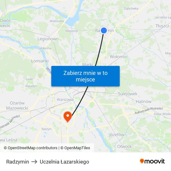 Radzymin to Uczelnia Łazarskiego map