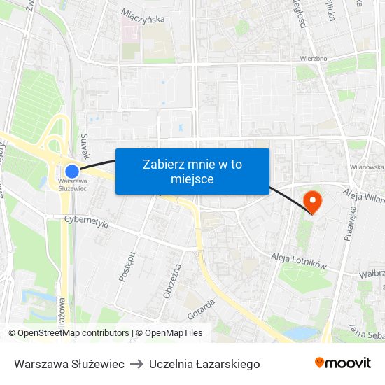 Warszawa Służewiec to Uczelnia Łazarskiego map