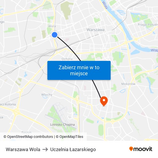 Warszawa Wola to Uczelnia Łazarskiego map