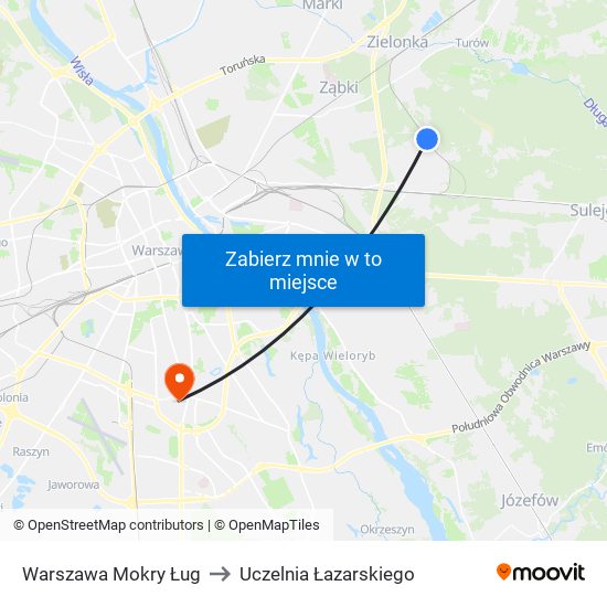 Warszawa Mokry Ług to Uczelnia Łazarskiego map