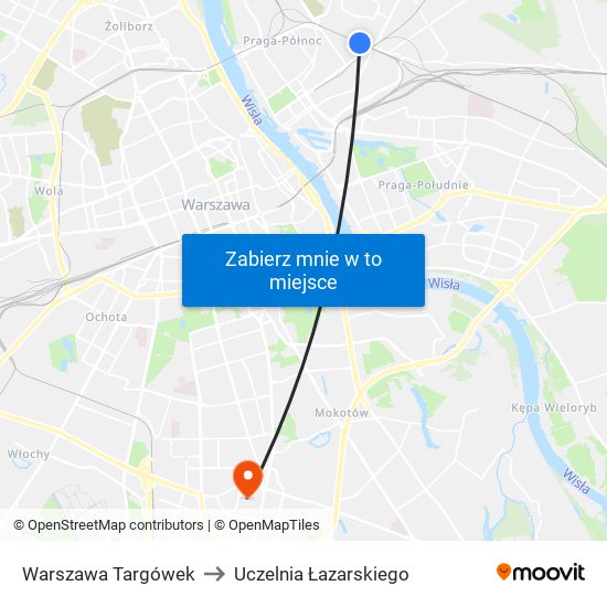 Warszawa Targówek to Uczelnia Łazarskiego map