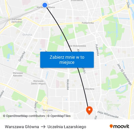 Warszawa Główna to Uczelnia Łazarskiego map