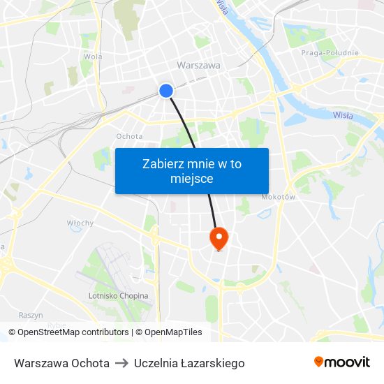 Warszawa Ochota to Uczelnia Łazarskiego map