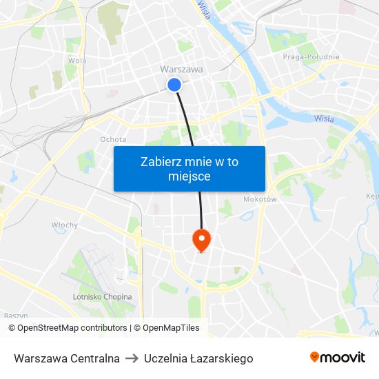 Warszawa Centralna to Uczelnia Łazarskiego map