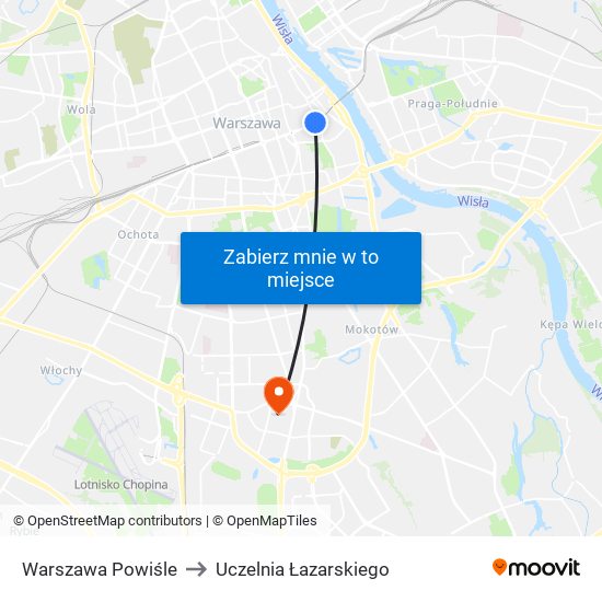 Warszawa Powiśle to Uczelnia Łazarskiego map