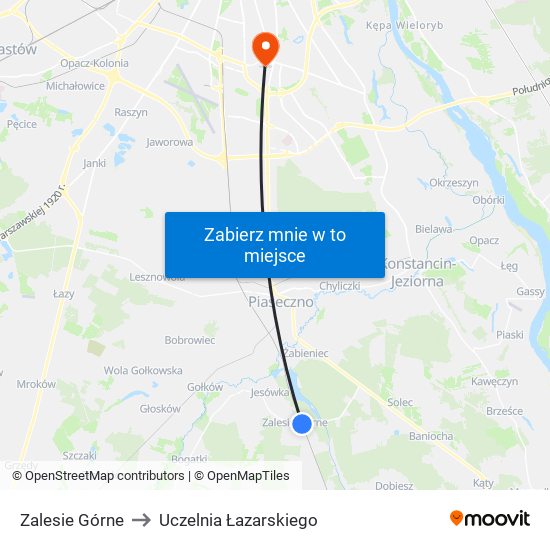 Zalesie Górne to Uczelnia Łazarskiego map