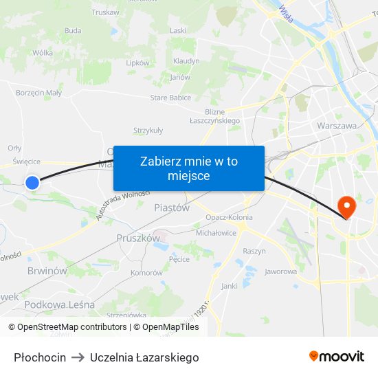 Płochocin to Uczelnia Łazarskiego map