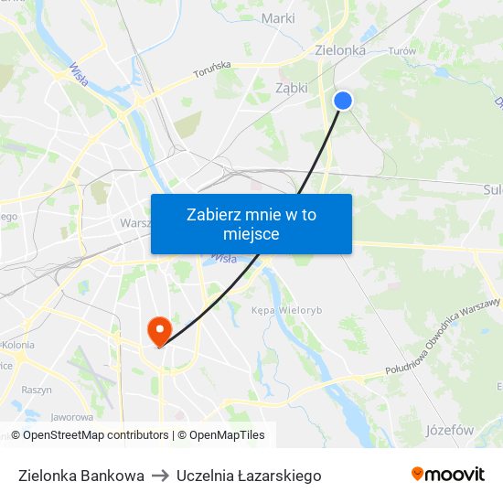 Zielonka Bankowa to Uczelnia Łazarskiego map