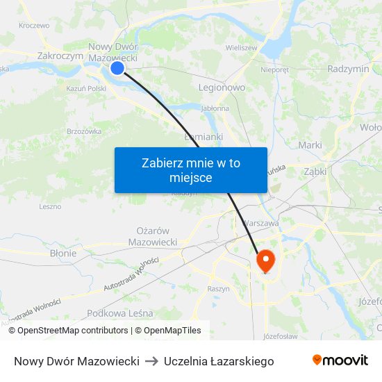 Nowy Dwór Mazowiecki to Uczelnia Łazarskiego map