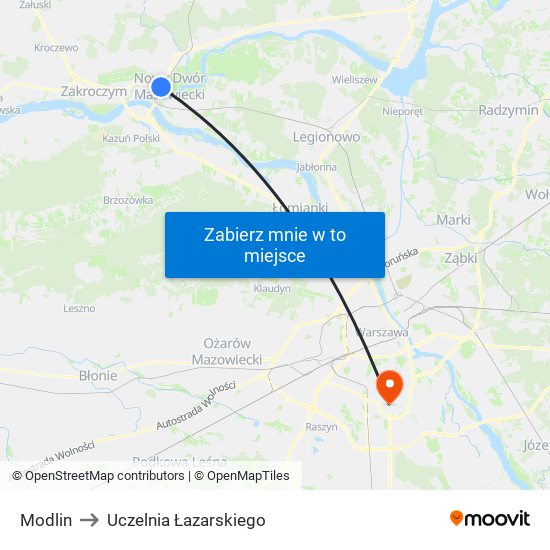 Modlin to Uczelnia Łazarskiego map