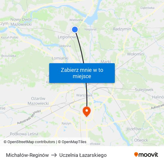 Michałów-Reginów to Uczelnia Łazarskiego map