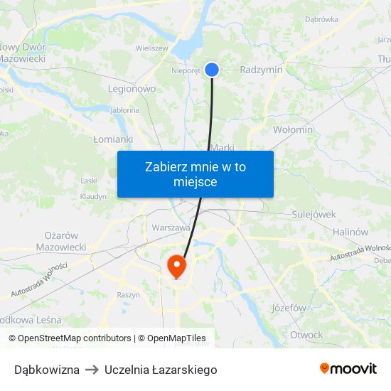 Dąbkowizna to Uczelnia Łazarskiego map