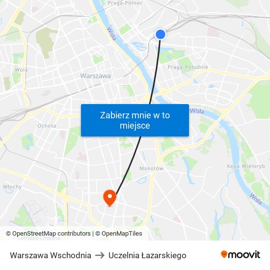 Warszawa Wschodnia to Uczelnia Łazarskiego map