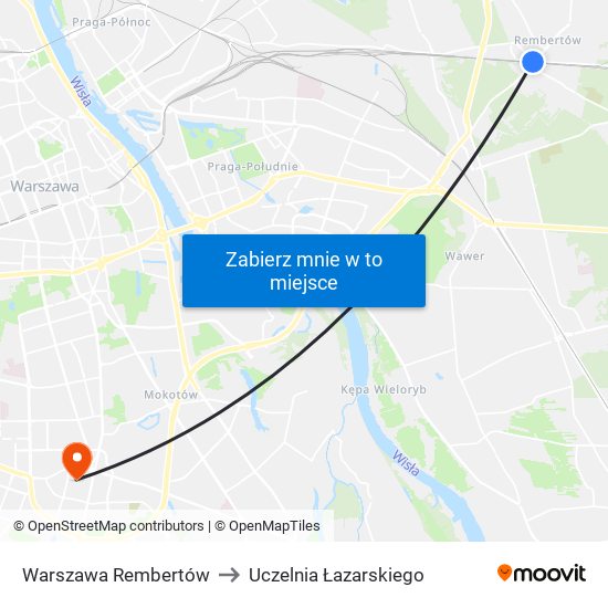 Warszawa Rembertów to Uczelnia Łazarskiego map