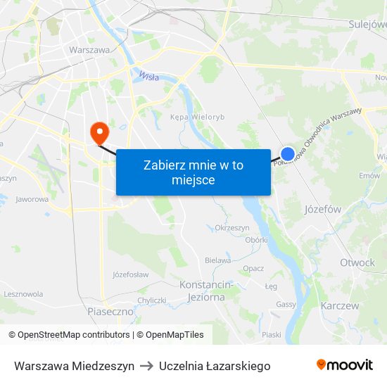 Warszawa Miedzeszyn to Uczelnia Łazarskiego map