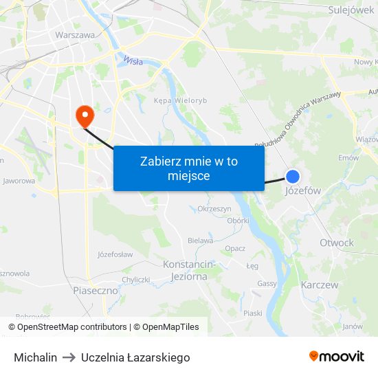 Michalin to Uczelnia Łazarskiego map