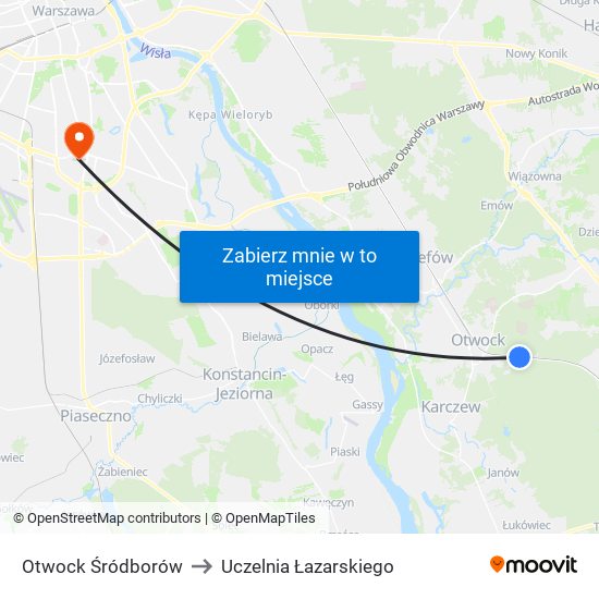 Otwock Śródborów to Uczelnia Łazarskiego map