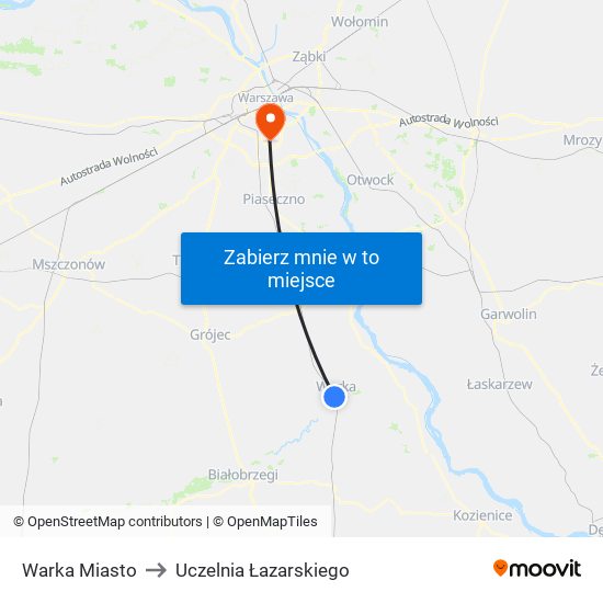 Warka Miasto to Uczelnia Łazarskiego map