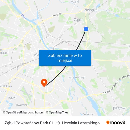 Ząbki Powstańców Park 01 to Uczelnia Łazarskiego map